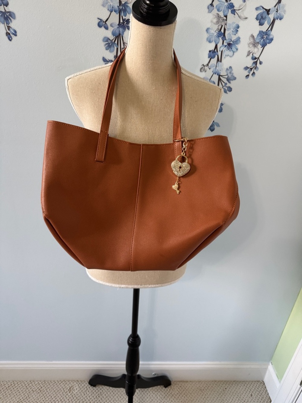 Amazon Brown Tote Bag with Gold Heart Charm